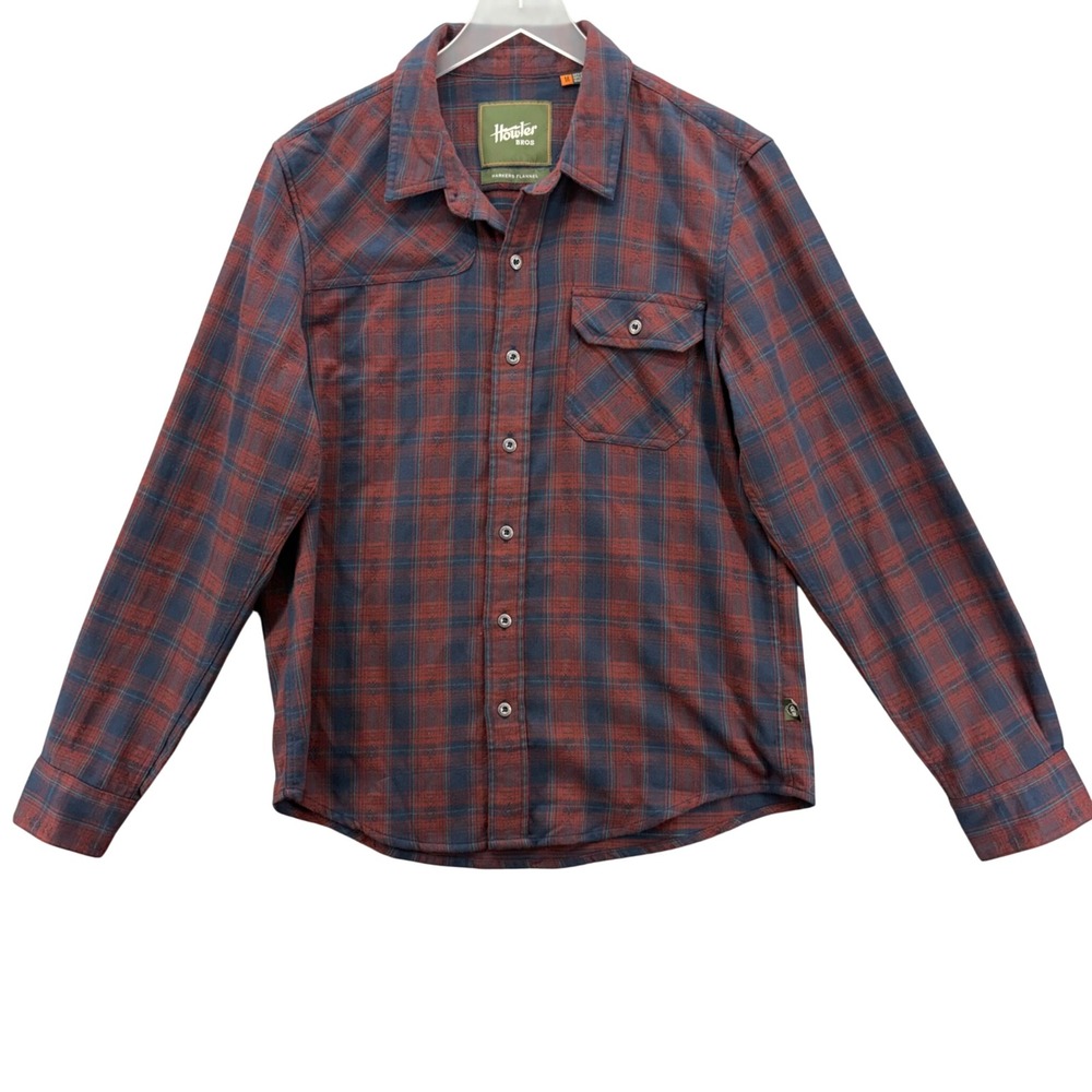 Howler Bros Harkers Flannel Mens Medium Red Blue Plaid Long Sleeve Button Shirt